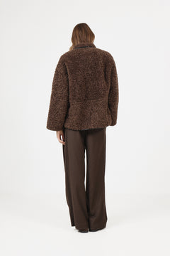 Ingrid B Faux Shearling Jacket - Dark Brown
