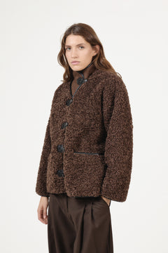 Ingrid B Faux Shearling Jacket - Dark Brown