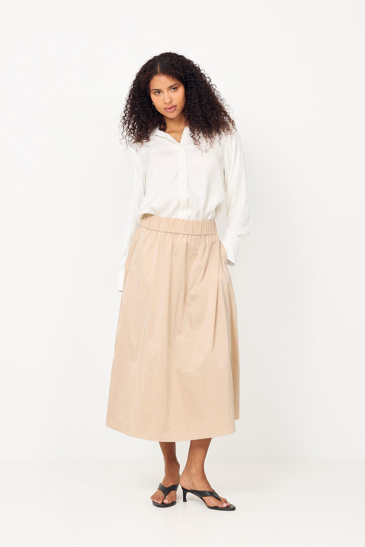 Jonna Reg Ls Open Collar Shirt - Egret