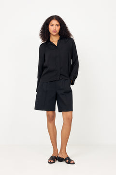 Jonna Reg Ls Open Collar Shirt - Black