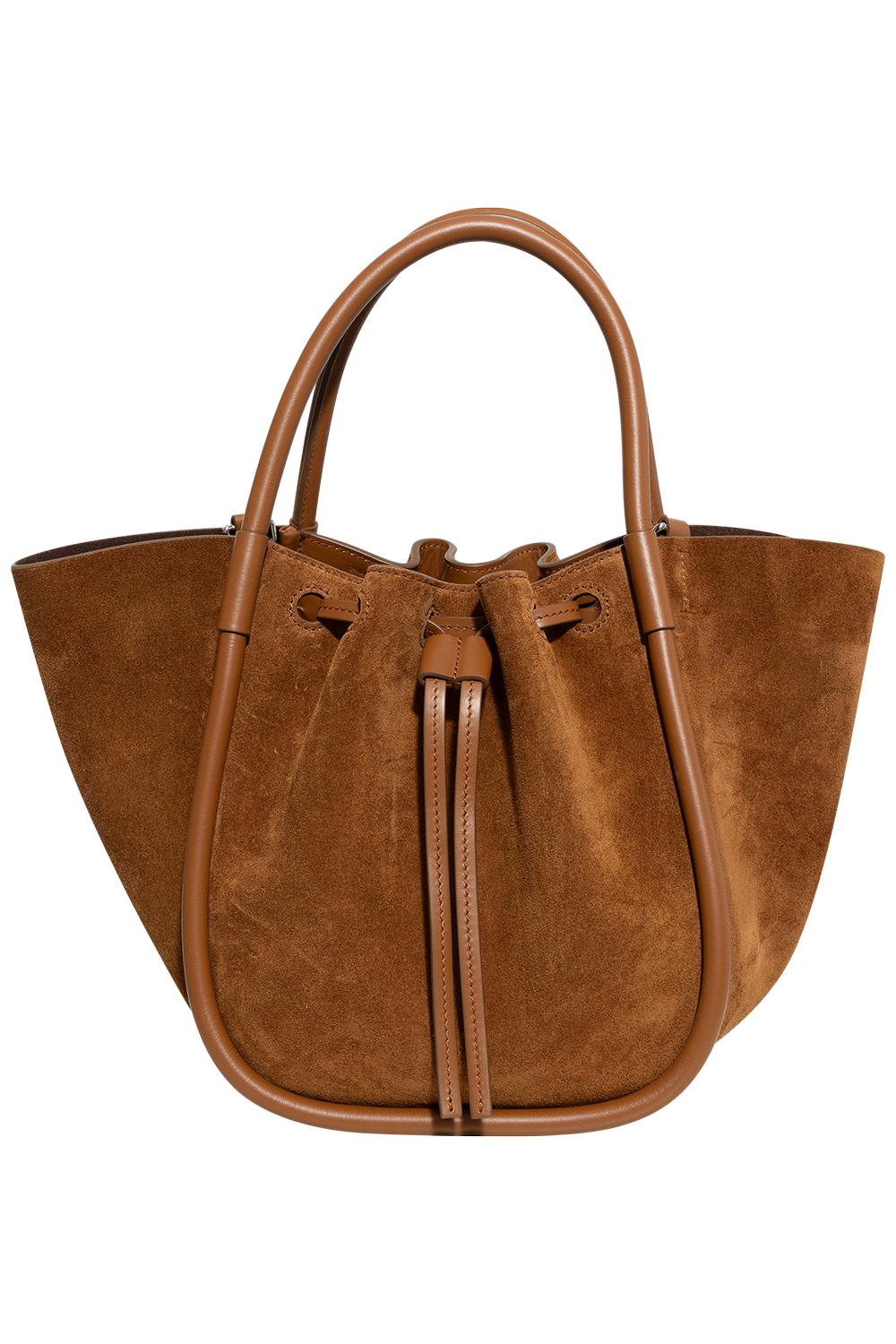 Small Ruched Tote In Soft Suede - Saddle