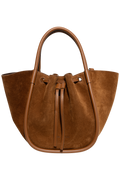 Small Ruched Tote In Soft Suede - Saddle
