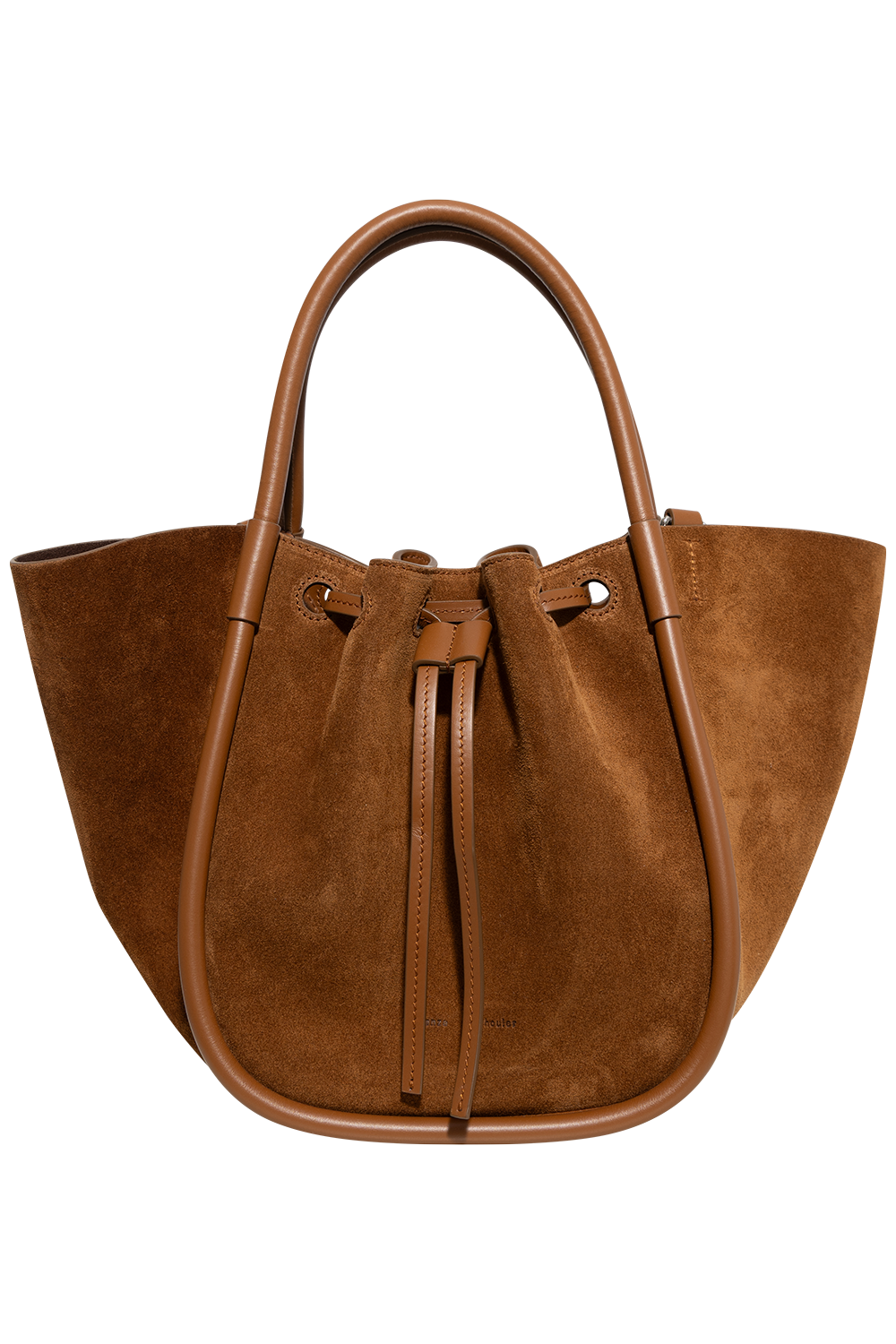 Small Ruched Tote In Soft Suede - Saddle