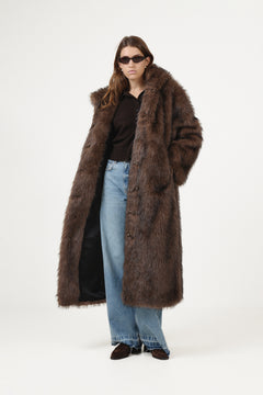 Astrid Faux Fur Coat - Chocolate Brown