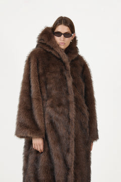 Astrid Faux Fur Coat - Chocolate Brown