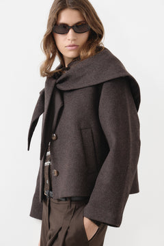 Stephanie Wool Scarf Jacket - Chocolate Brown