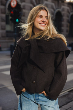 Stephanie Wool Scarf Jacket - Chocolate Brown
