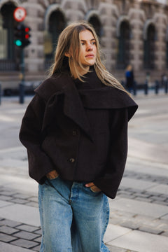 Stephanie Wool Scarf Jacket - Chocolate Brown
