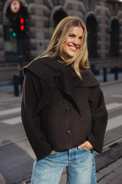 Stephanie Wool Scarf Jacket - Chocolate Brown