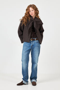 Stephanie Wool Scarf Jacket - Chocolate Brown
