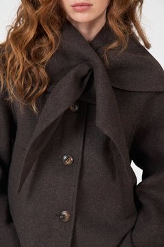 Stephanie Wool Scarf Jacket - Chocolate Brown