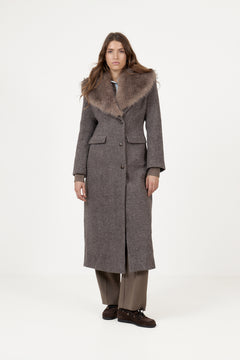Elsie Wool Faux Fur Coat - Brown