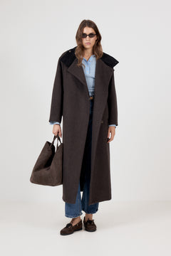 Caroline Wool Funnel Coat - Chocolate Brown