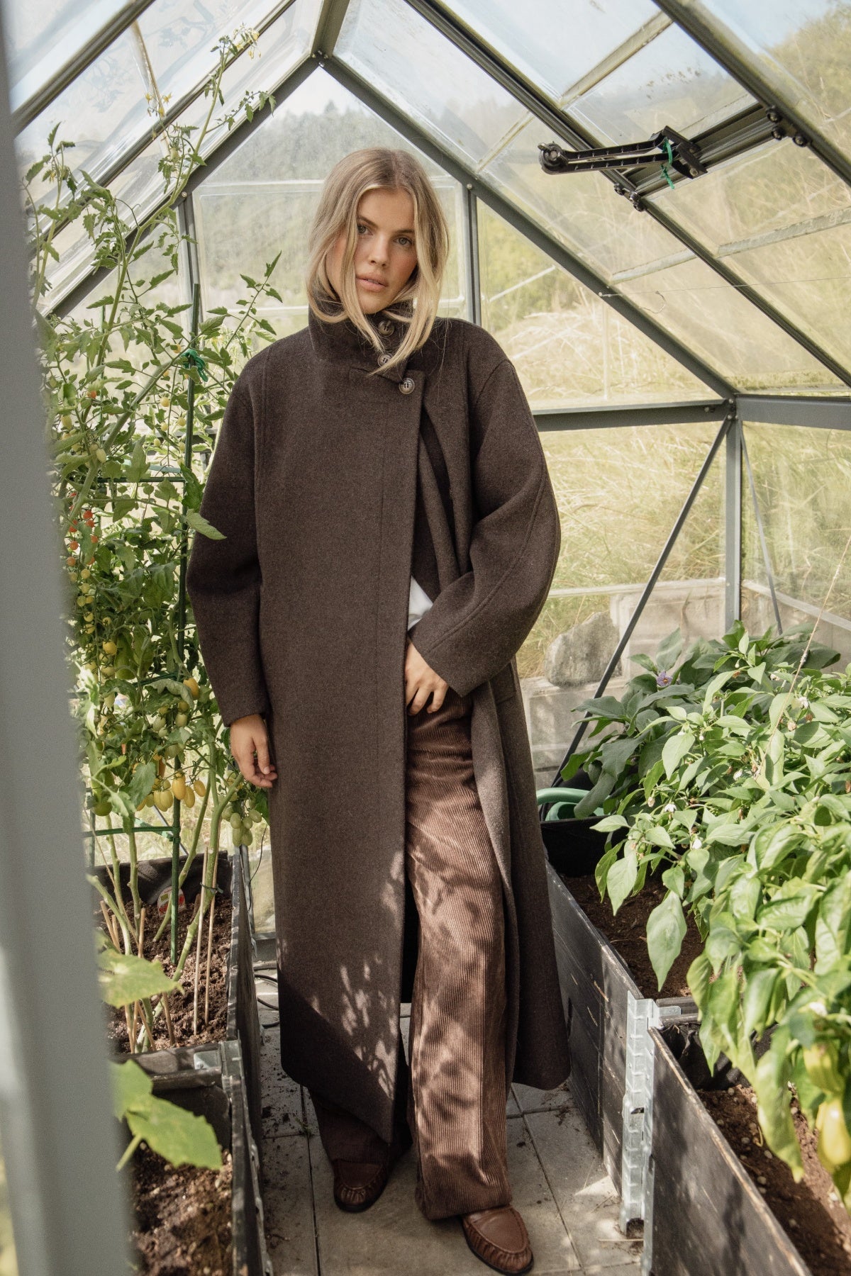 Caroline Wool Funnel Coat - Chocolate Brown