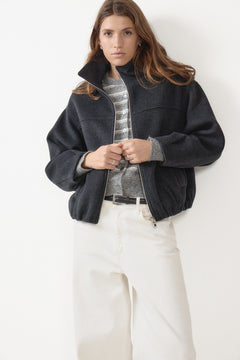 Madeleine Wool Zip Jacket - Dark Grey Melange