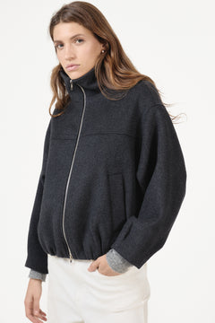 Madeleine Wool Zip Jacket - Dark Grey Melange