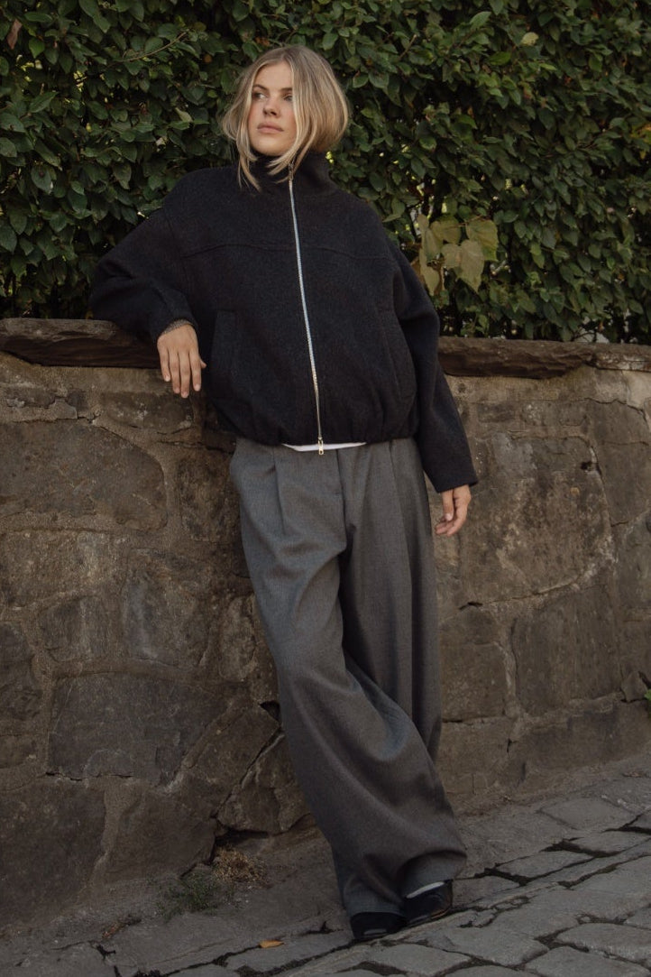 Madeleine Wool Zip Jacket - Dark Grey Melange