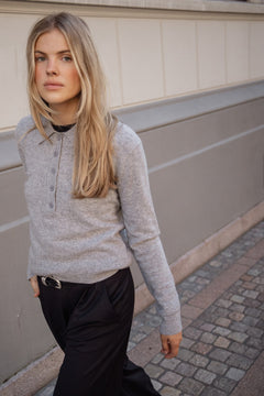 Carina Cashmere Polo Knit - Grey Melange