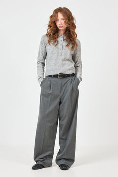 Carina Cashmere Polo Knit - Grey Melange