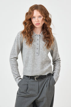 Carina Cashmere Polo Knit - Grey Melange