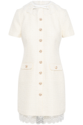 Boucle Lace Trim Mini Dress - Cream