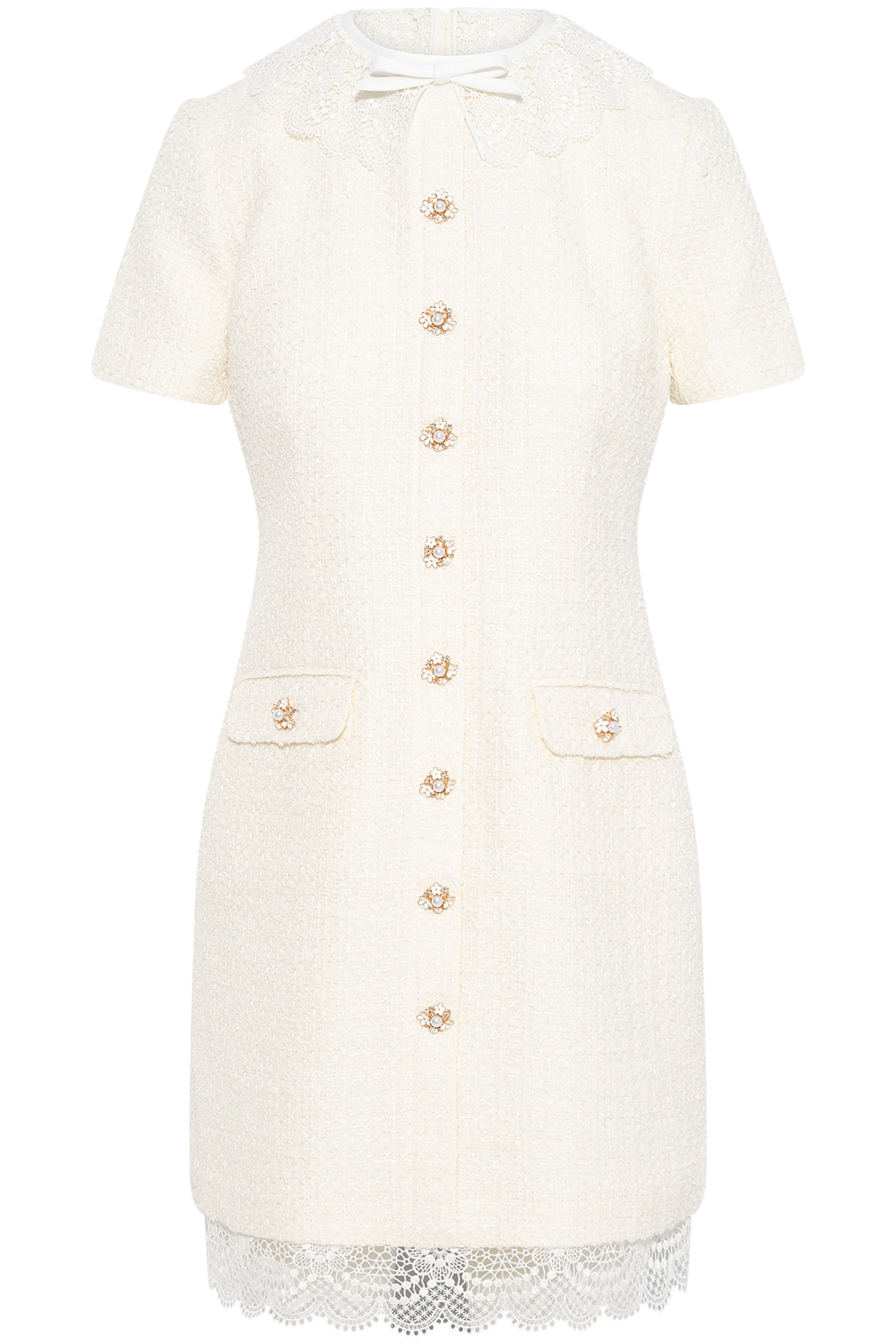 Boucle Lace Trim Mini Dress - Cream
