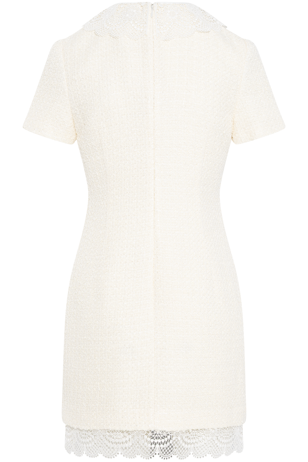 Boucle Lace Trim Mini Dress - Cream