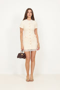 Boucle Lace Trim Mini Dress - Cream