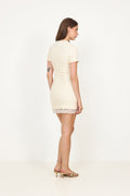 Boucle Lace Trim Mini Dress - Cream