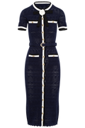 Pointelle Knit Midi Dress - Navy