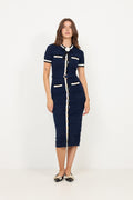 Pointelle Knit Midi Dress - Navy