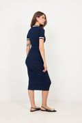 Pointelle Knit Midi Dress - Navy