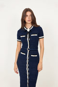 Pointelle Knit Midi Dress - Navy