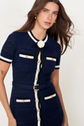 Pointelle Knit Midi Dress - Navy