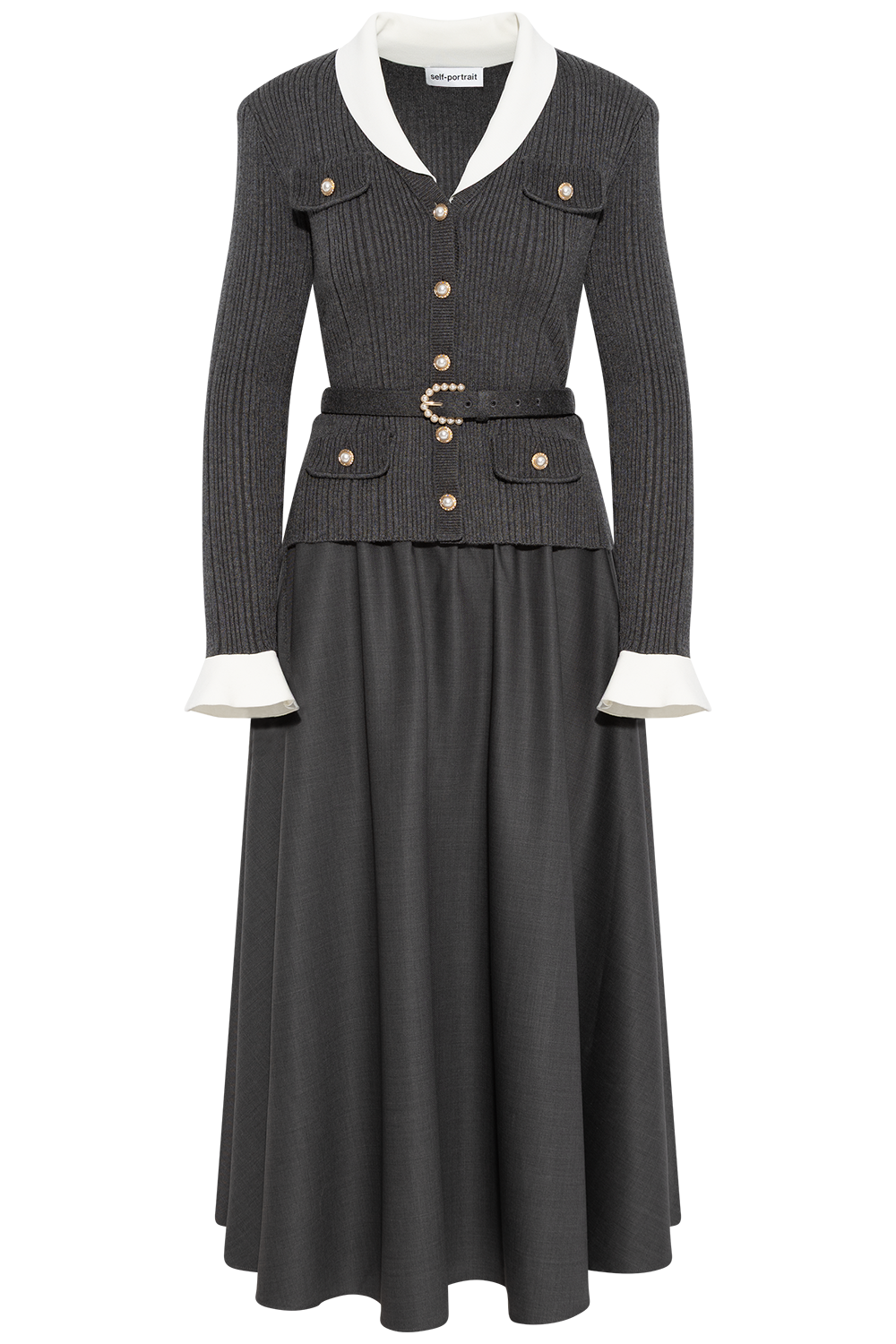 Knit Twill Midi Dress - Grey