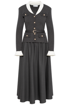 Knit Twill Midi Dress - Grey