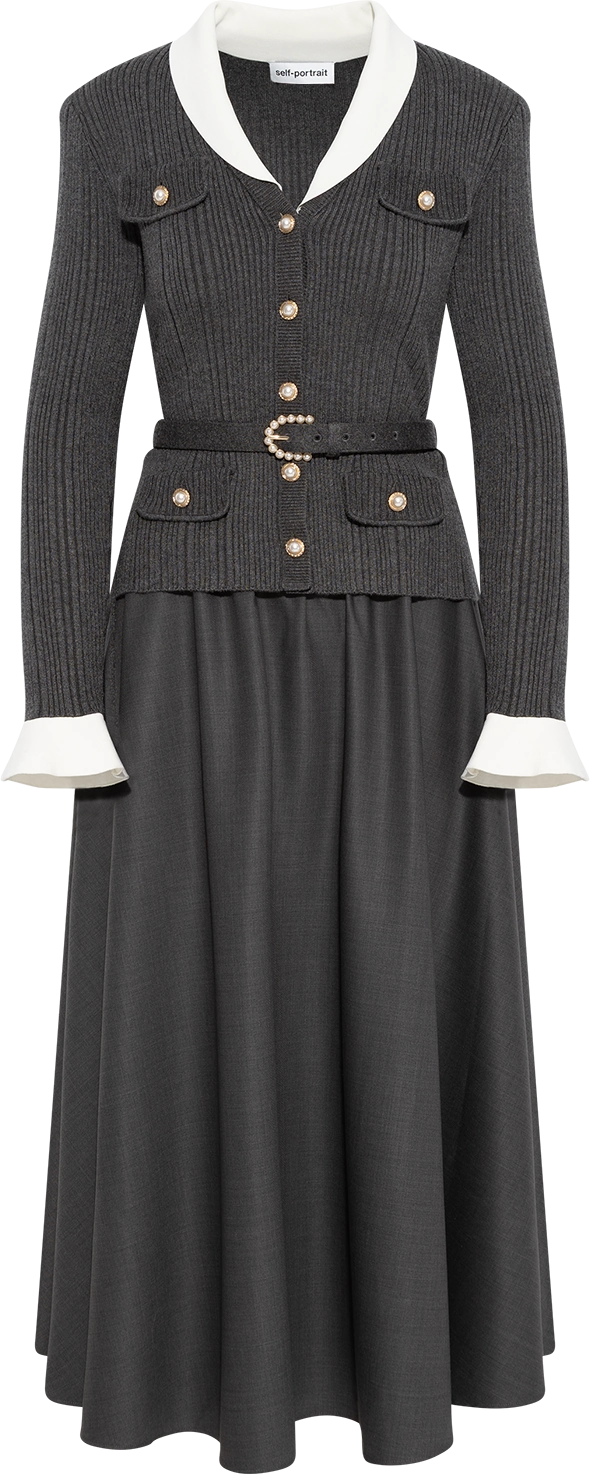 Knit Twill Midi Dress - Grey