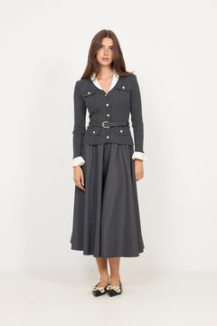 Knit Twill Midi Dress - Grey