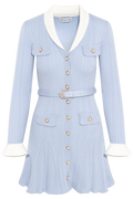 Ribbed Knit Mini Dress - Blue