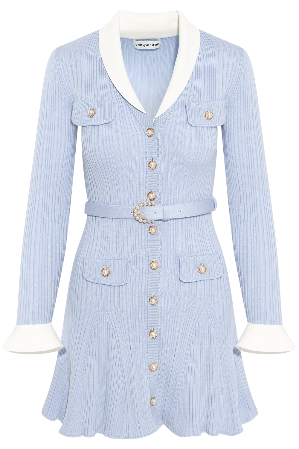 Ribbed Knit Mini Dress - Blue
