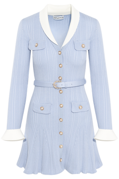 Ribbed Knit Mini Dress - Blue