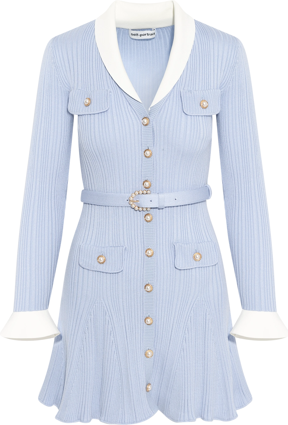 Ribbed Knit Mini Dress - Blue