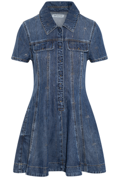 Rhinestone Stripe Denim Mini Dress - Blue