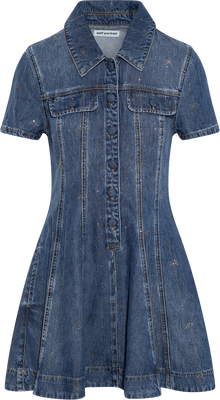 Rhinestone Stripe Denim Mini Dress - Blue