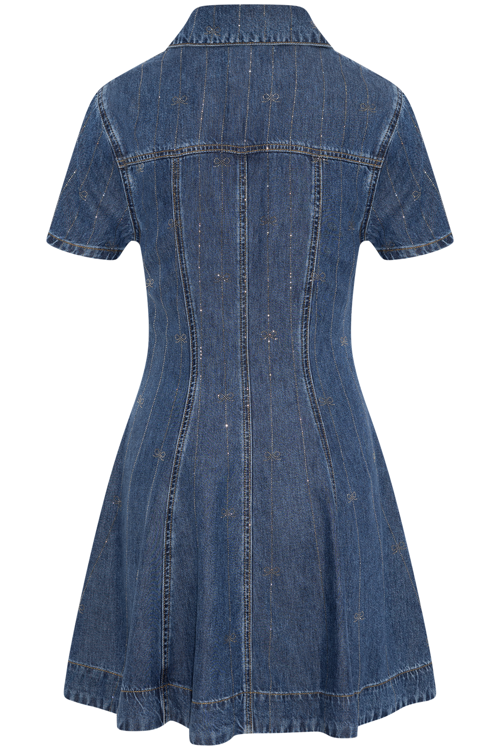 Rhinestone Stripe Denim Mini Dress - Blue