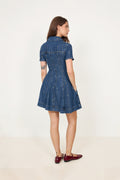 Rhinestone Stripe Denim Mini Dress - Blue