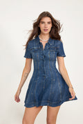 Rhinestone Stripe Denim Mini Dress - Blue