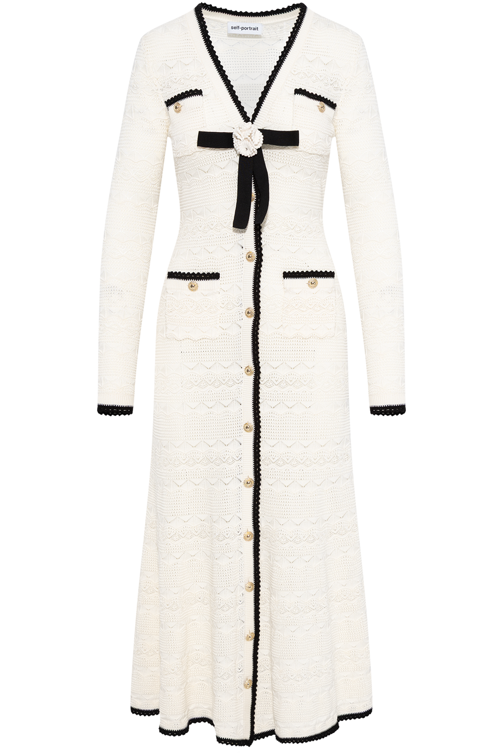 Pointelle Knit Long Cardigan - White