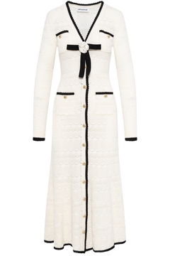 Pointelle Knit Long Cardigan - White