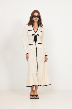 Pointelle Knit Long Cardigan - White